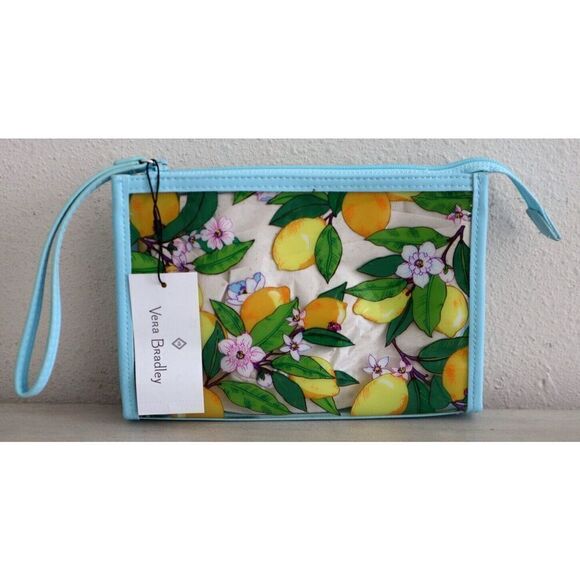 Vera Bradley 27864-12673 Blue Trim/Strap Lemon Grove Clear Beach Wristlet Bag - Picture 1 of 4
